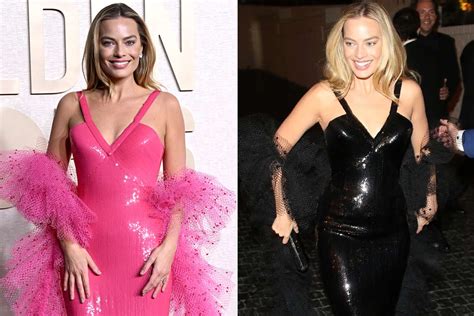 Margot Robbie Wears Black Version Of Pink Barbie 2024 Golden Globes Gown