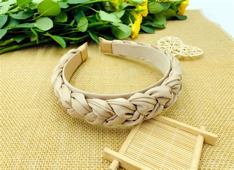 Beige Satin Braided Headband Stylish Fashion Hairband Braided Aliceband Boho Headband Chiffon