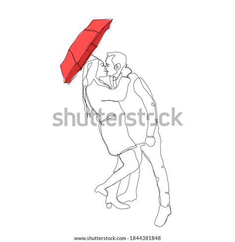 Couple Kissing Under Red Umbrella Silhouette Stock Vector Royalty Free
