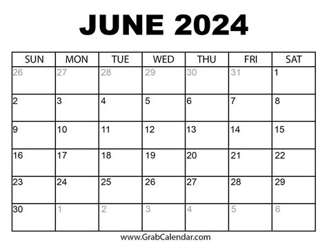 Printable June 2024 Calendar Good Calendar Idea