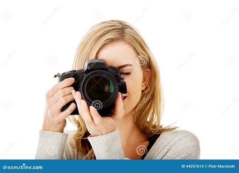 Woman Photographer With Dslr Stock Photo Image Of Happy Modern 44257614