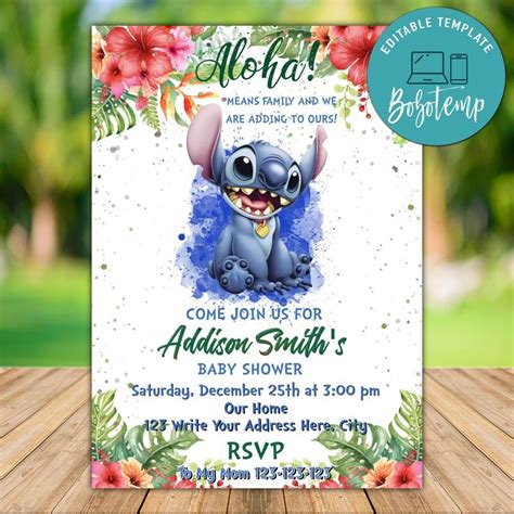 Printable Lilo And Stitch Baby Shower Invitation Instant Download