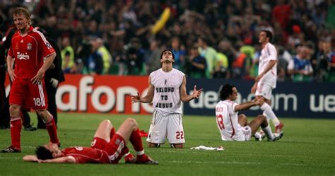 Brazil International Kaka Celebrates Milans Victory Over Liverpool In