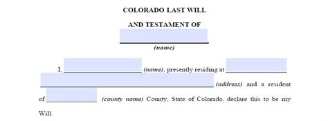 Fillable Colorado Last Will And Testament Form Free Formspal