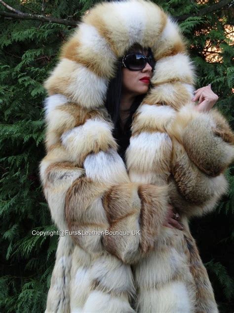 new royal saga golden island fox fur long swing coat and massive hood fuchs xl in clothing shoes