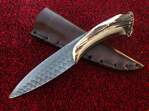Antler Engraved Hunting Knife Custom Handmade D2 Steel Knife Etsy