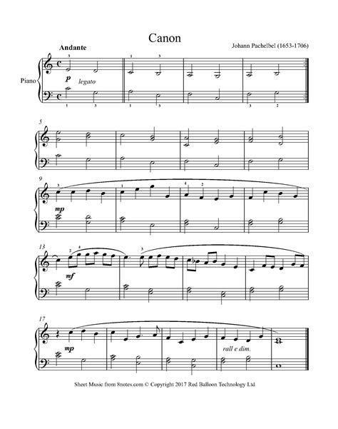 Pachelbel Canon In D Sheet Music For Piano