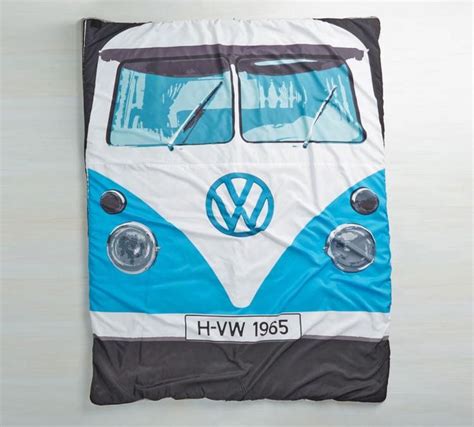 A Blue And White Vw Bus Sleeping Bag
