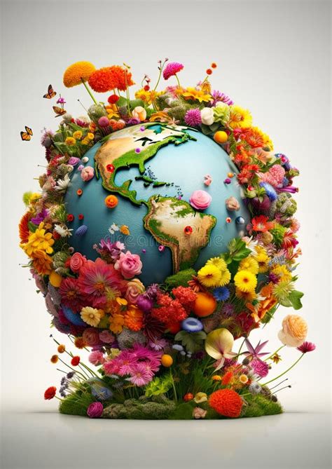 Earth Day Planet Earth Covered In Colorful Flowers And Plants Ai