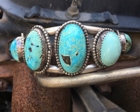 G Vintage Turquoise Cuff Bracelet Five Stone Navajo Native American