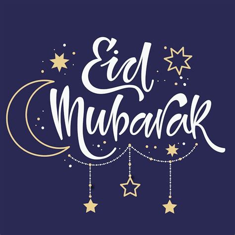Premium Vector Eid Mubarak Lettering With Hand Drawn Moon And Stars