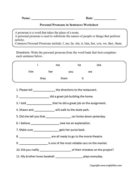 Grammar And Usage Pronouns Worksheet Grade 2 Pronouns Worksheet 2
