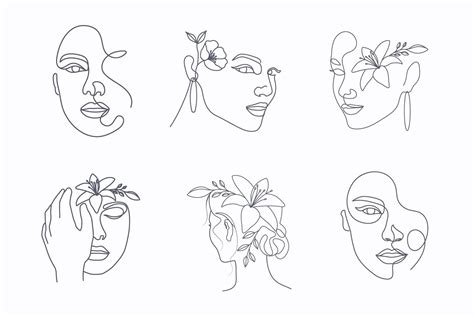 Woman Face One Line Art Drawing Set Graphic By Subujayd Creative Fabrica