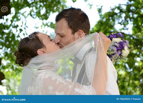 Fresh Married Couple Is Kissing Each Other Stock Image Image Of Flower Husband 79632923