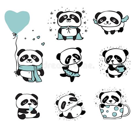 Panda Doodle Cards Set Stock Vector Illustration Of Concept 97583242