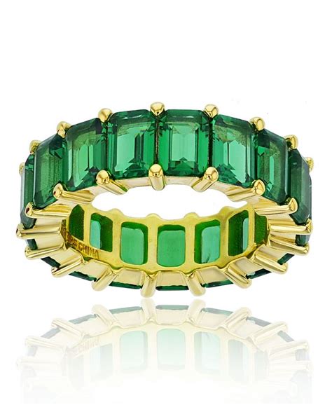 Macys Green Emerald Cut Cubic Zirconia Eternity Band In 14k Yellow