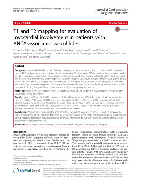 Pdf T1 And T2 Mapping For Evaluation Of Myocardial Involvement In
