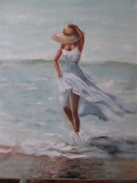 Girl In White Dress In The Sea 40x50 Painting By Elenamarlen