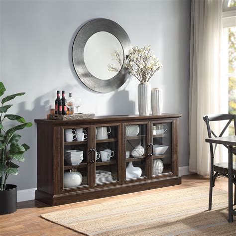 Belleze Liam 70 Rustic Farmhouse Wood Sideboard Universal Stand 4 Doors Buffet Cabinet Living