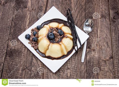 Portion Of Vanilla Pudding With Sauce Stock Photo Image Of Food