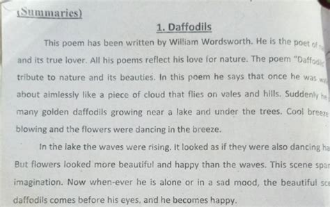Summaries 1 Daffodils This Poem Has Been Written By William Wordsworth