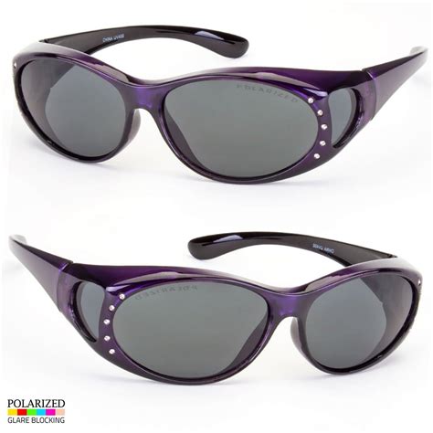 Polarized Rhinestone Cover Put Over Sunglasses Wear Rx Glass Fit Driving Purple