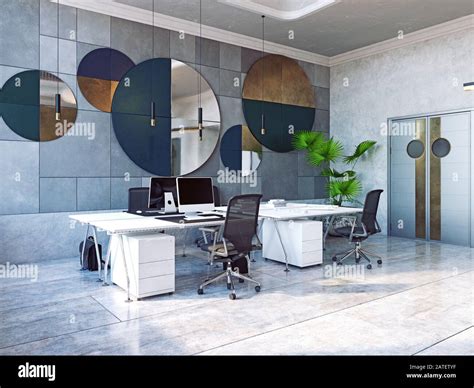 Modern Office Interior 3d Rendering Business Concept Design Stock