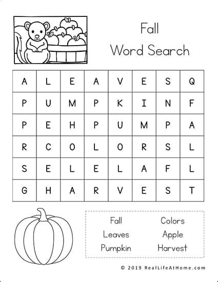 Fall Word Search Puzzles