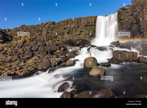 The Oxarafoss Waterfall In The Pingvellir National Park In Iceland