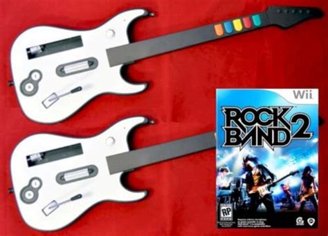 Nintendo Wii Rock Band 2 Video Game 2 Wireless Guitars Double