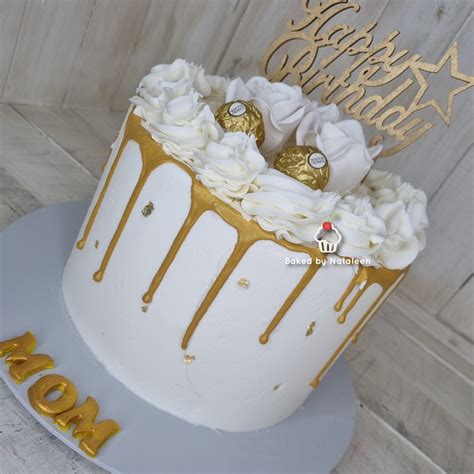 White And Gold Drip Cake 2 Baked By Nataleen