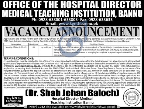 Medical Teaching Institution Mti Bannu Jobs Job Advertisement Pakistan