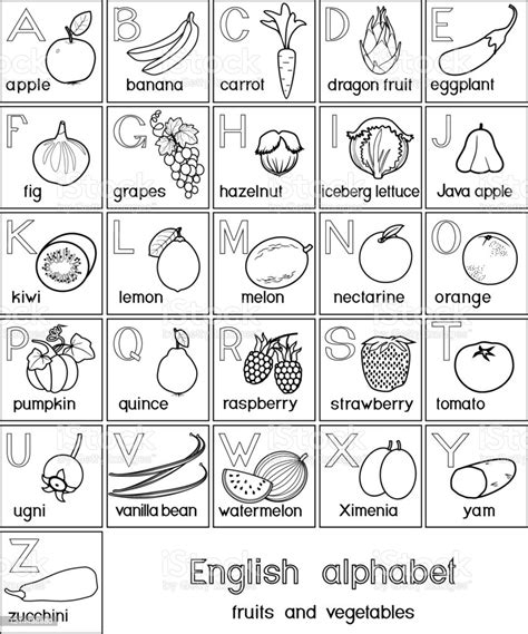 Ilustración De Página Para Colorear Alfabeto Inglés Con Frutas Y