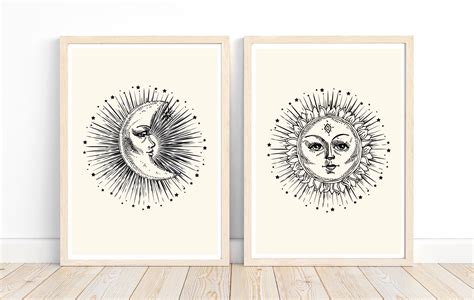 Set Of 2 Sun And Moon Wall Art Prints Celestial Wall Art Etsy