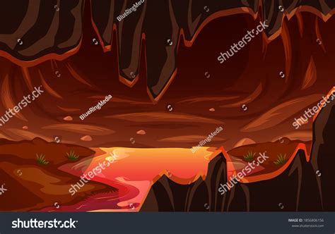 Infernal Dark Cave Lava Scene Illustration Stock Vector Royalty Free