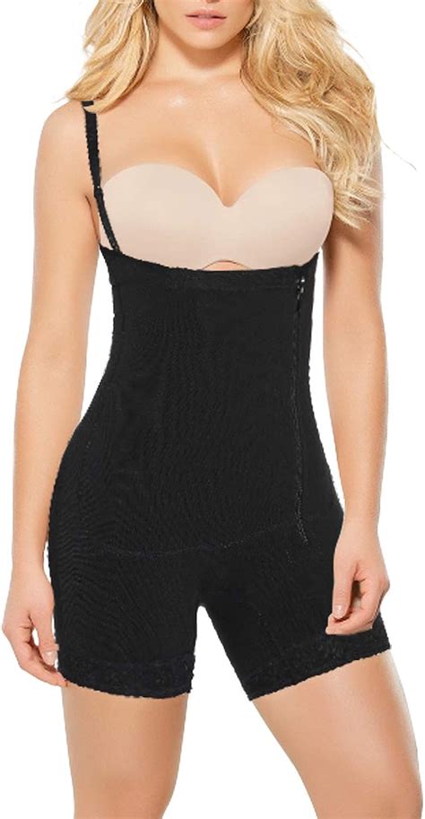 comfree open bust full body shaper mid thigh slimmer shaping bodysuit firm tummy control