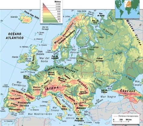 Mapa físico de Europa para escolares CUCALUNA