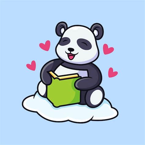 Dibujos Animados De Panda Leer Un Libro Ilustración De Icono De Vector