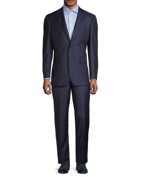 Saks Fifth Avenue Traveller Tailored Fit Pinstriped Wool Suit In Blue