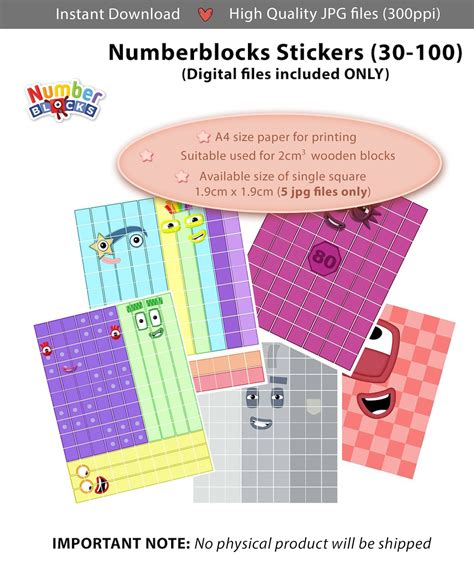 Numberblocks Faces 30 100 And Hands 19cm A4 Stickers Etsy