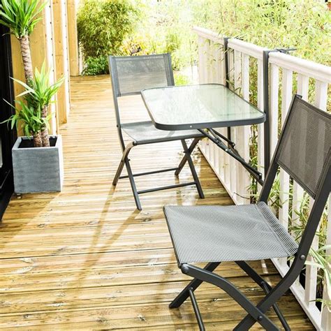 Table de balcon en Acier + 2 chaises pliante modulo Grise en alu et