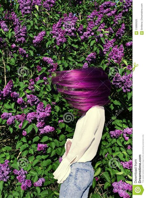 Girl Teenager With Purple Hair Stock Photo Image Of Garden Caucasian