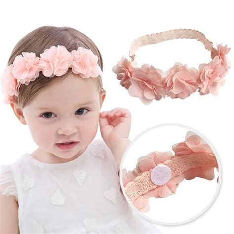 Baby Flower Headband Pink Ribbon Hair Bands Handmade Diy Headwear Hair