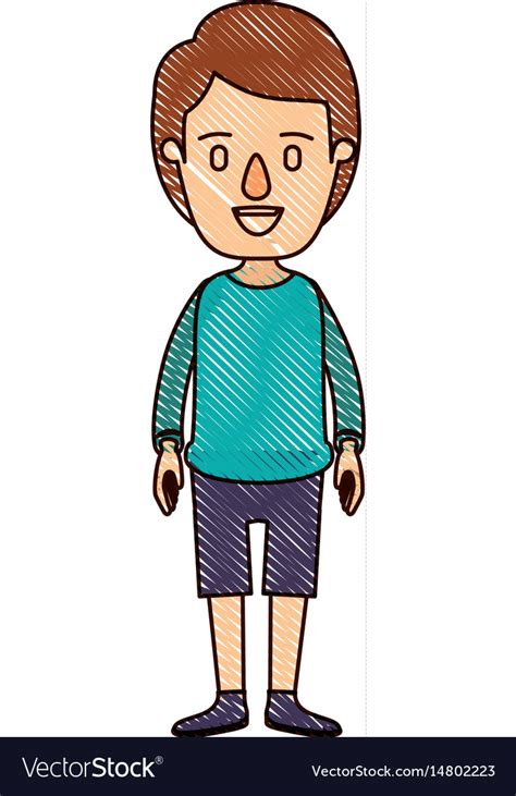 Color Crayon Stripe Cartoon Full Body Guy Vector Image