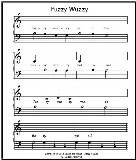 Fuzzy Wuzzy Free Easy Sheet Music 3 Versions
