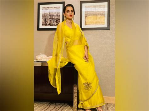 Thalaivi Actress Kangana Ranaut Glows In A Bright Yellow Saree