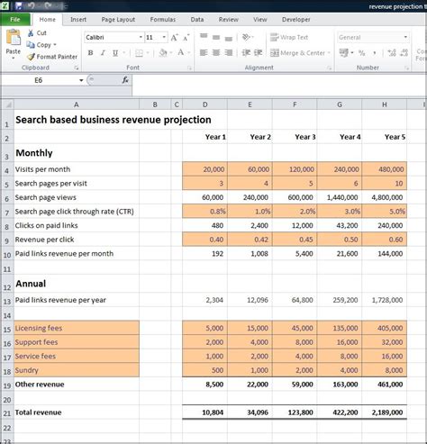 Sample excel spreadsheets to practice. Search Engine Business Revenue Projection | Plan Projections