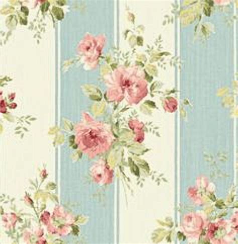 699 Dollhouse Miniature Shabby Chic Wallpaper Pink Roses Blue