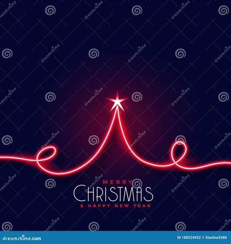 Creative Red Neon Christmas Tree Background Stock Vector Illustration