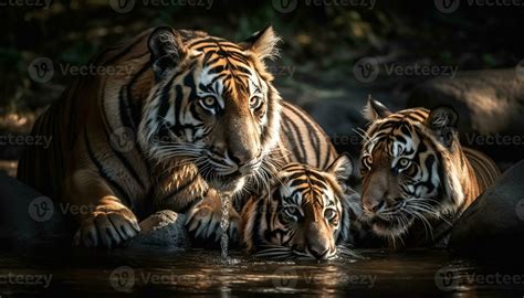 Close Up Portrait Of Majestic Bengal Tiger Staring With Aggression